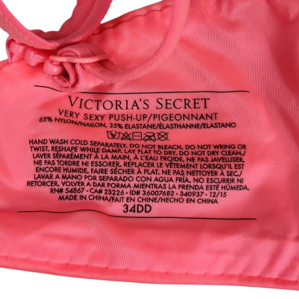 Victoria's Secret Very Sexy Push Up Bra Pink Hot 34DD Padded Seamless Underwire - Picture 9 of 9